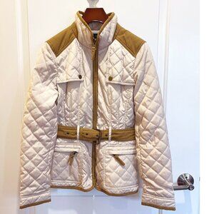 Zara Cream and Tan Belted Quilted Utility Jacket, Size M